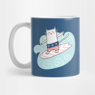 Cat Surfing in Waves Mug